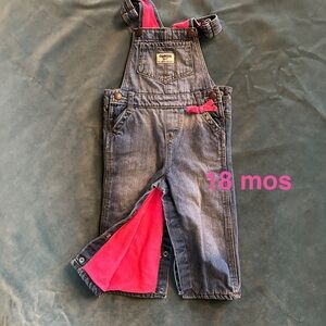 OshKosh B'gosh Toddler Denim Overalls with Pink Accents - 18 Months
